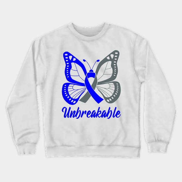 Blue and Gray Butterfly Awareness Ribbon Unbreakable Crewneck Sweatshirt by FanaticTee